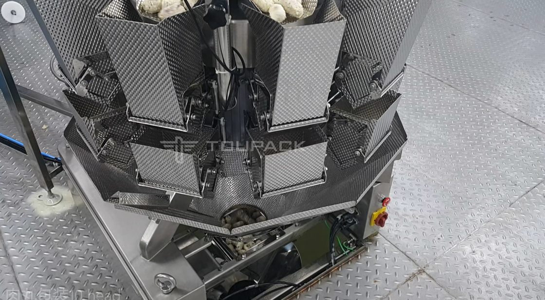 Sistema de embalaje automatizado de 30bpm para nuggets de pollo congelado industria alimentaria con pesaje multi-cabeza