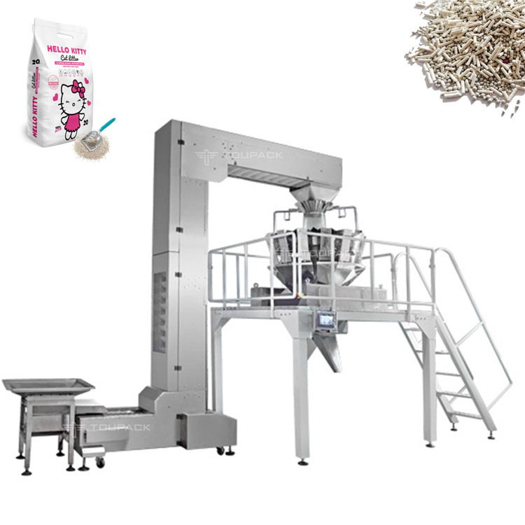 VFFS 10KG 15KG Maquinaria de embalaje de pellets de madera lineal pesadora de bolsa de basura para gatos maquinaria de embalaje de llenado