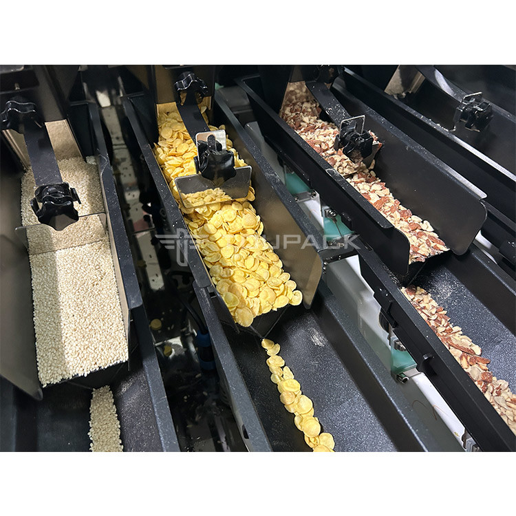 Maquina de embalaje de pesas lineal con transportador de frutas secas y frutos secos