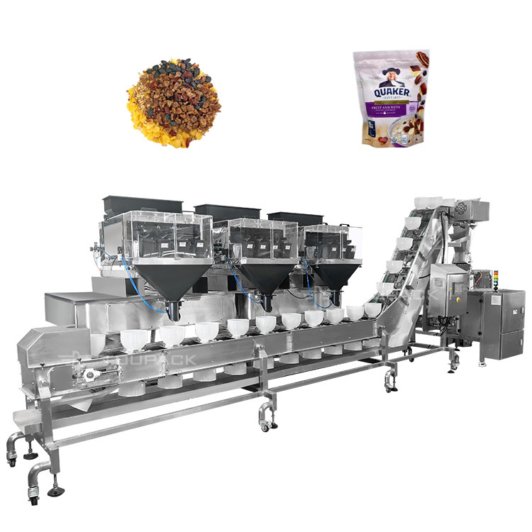 Fábrica de mezcla de frutas secas y frutos secos Pesadora multicabeza 4 cabezas Pesadora lineal Vffs máquina de embalaje máquina de embalaje de bolsas de cierre