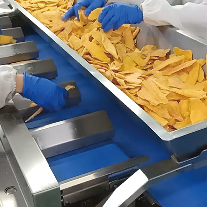 mangos secos Automático de varias estaciones de cinta transportadora acuática del mar pepinos de pescado filete de mesa peso objetivo contrapeso máquina
