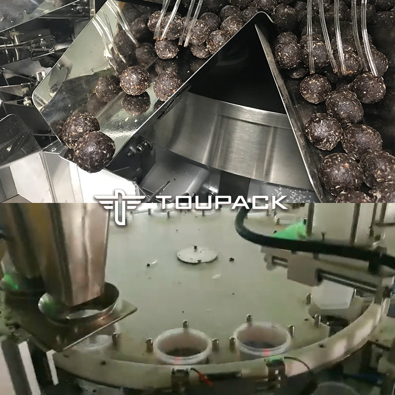 Máquina automática de llenado de botellas de chocolate mezcladas con gránulos de plástico