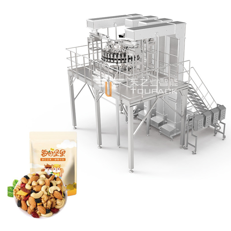 Auto Stand Up Pocket Doypack Pesar Embalaje Granulado Nueces de cacahuete y anacardos Máquina de llenado de pesas multi-cabeza