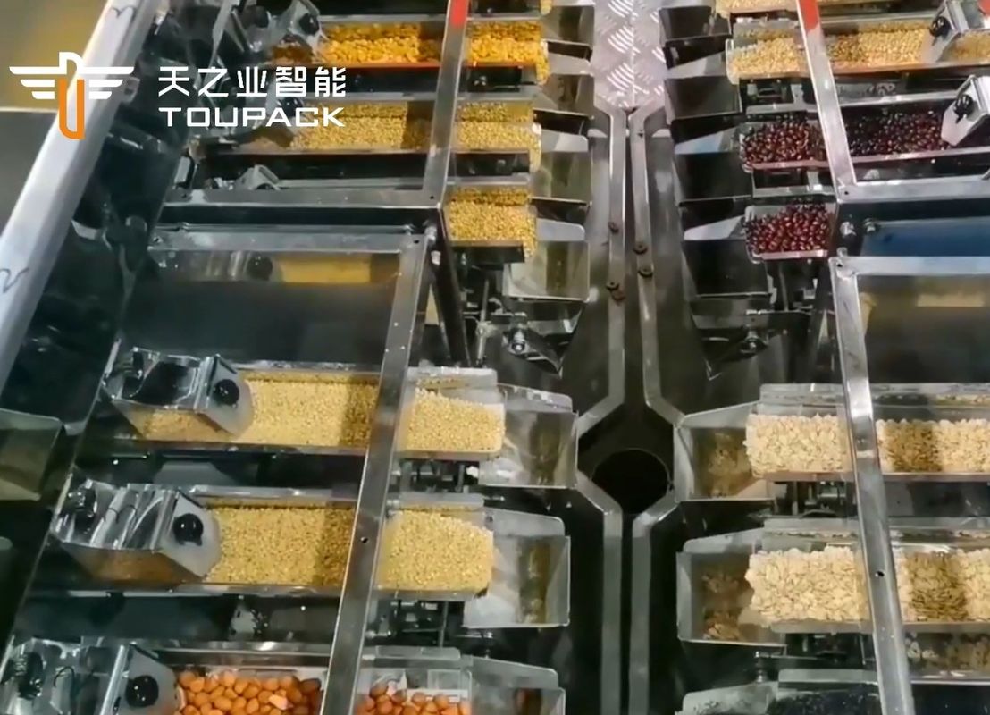 Auto Stand Up Pocket Doypack Pesar Embalaje Granulado Nueces de cacahuete y anacardos Máquina de llenado de pesas multi-cabeza