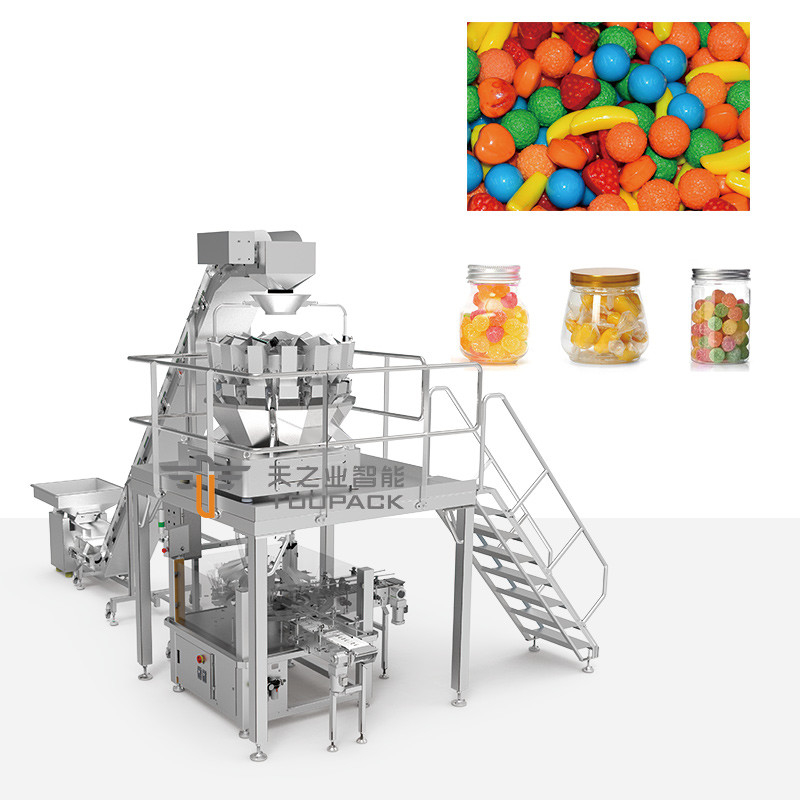 Máquina de llenado de latas de caramelo suave máquina de llenado de caramelo gomoso máquina de llenado de oso 14 cabezas máquina de embalaje de pesas