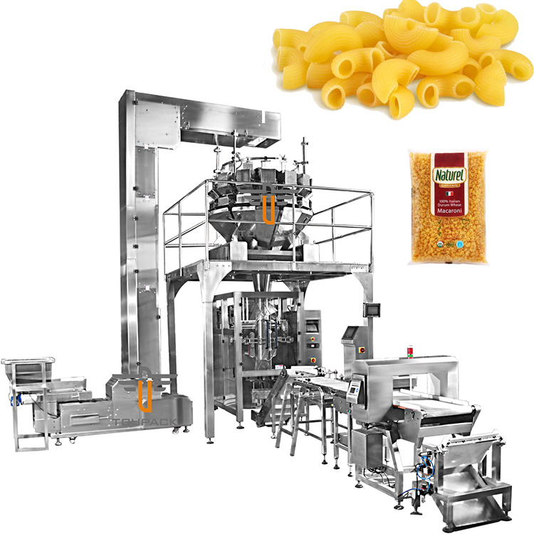 Máquina de embalaje vertical totalmente automática Máquina de llenado de bolsas de pasta Máquina de embalaje de pesas multicabeza para pasta cruda Fusilli
