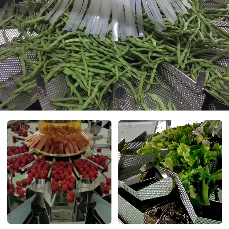 Maquinaria de envasado automático de ensaladas en bolsas de alta velocidad para máquina empacadora de frutas secas con pesadora multicabezal de 14 cabezales