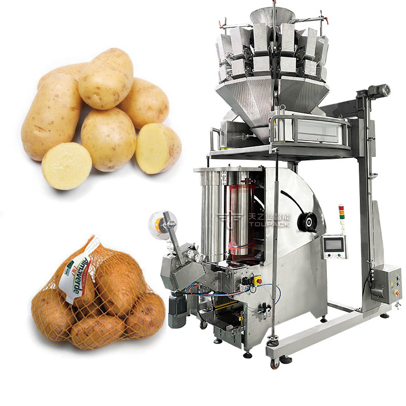 Máquina de embalaje y pesaje de bolsas con malla de red totalmente automática para verduras papas naranjas y frutas