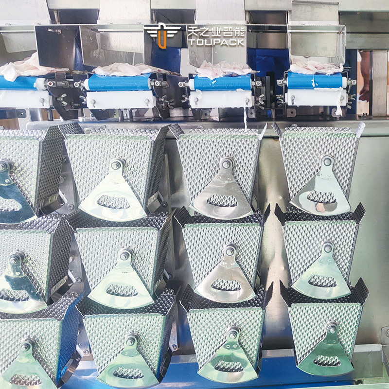 50g-2000g 3-layer 8 Head Fresh Food Weigher Shark Fin Pillow Bag Weighing and Packaging Machine