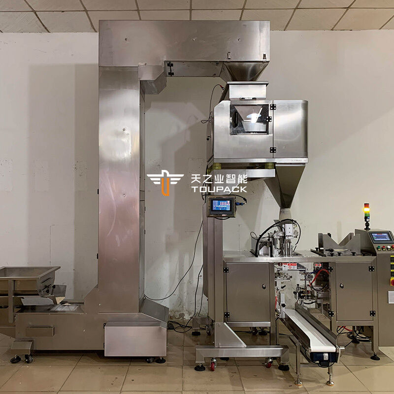 Máquina de embalaje automática de pesaje lineal de 4 cabezas 500g 1kg 2kg de grado alimenticio pegamento de etiquetado papel de papel para frijoles pellets de azúcar