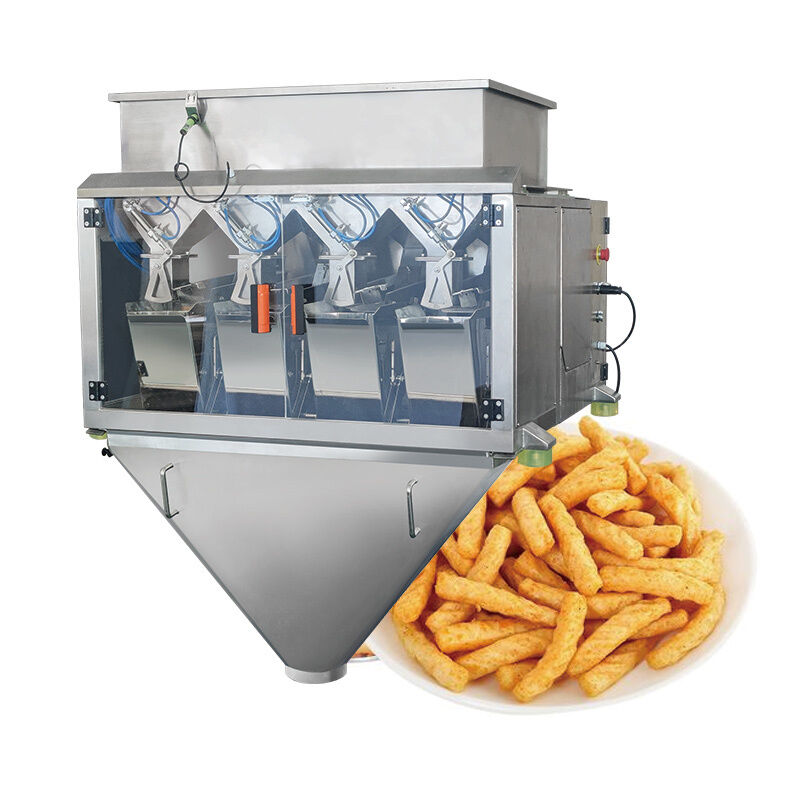 Máquina de embalaje automática de pesaje lineal de 4 cabezas 500g 1kg 2kg de grado alimenticio pegamento de etiquetado papel de papel para frijoles pellets de azúcar