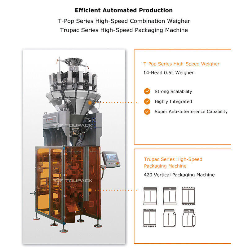 Máquina de embalaje automática de pesas de alta velocidad para bocadillos Nueces Gránulos 5-200g con sensor digital 20-200 bolsas/min Solución de embalaje de alimentos