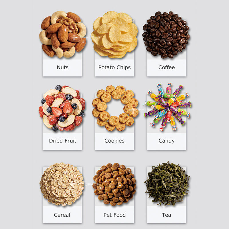 Máquina automática de pesaje y envasado de snacks para patatas fritas, frutos secos, caramelos y gránulos, 5-200g, línea de envasado con sensor digital de alta velocidad