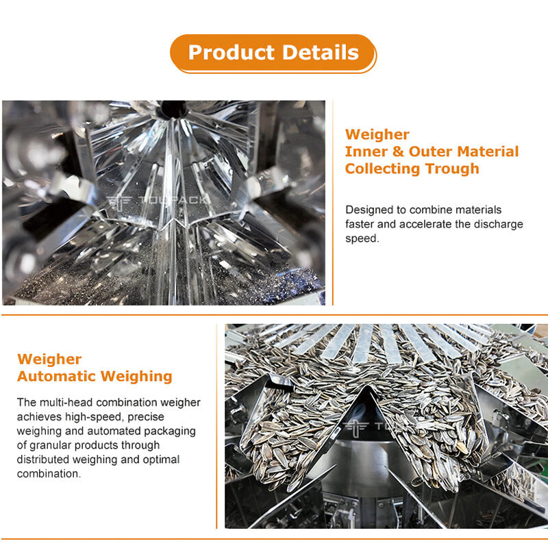 Máquina automática de envasado y pesaje de bolsas tipo almohada para snacks, frutos secos y gránulos de 5-200g, equipo de envasado de alimentos de alta velocidad