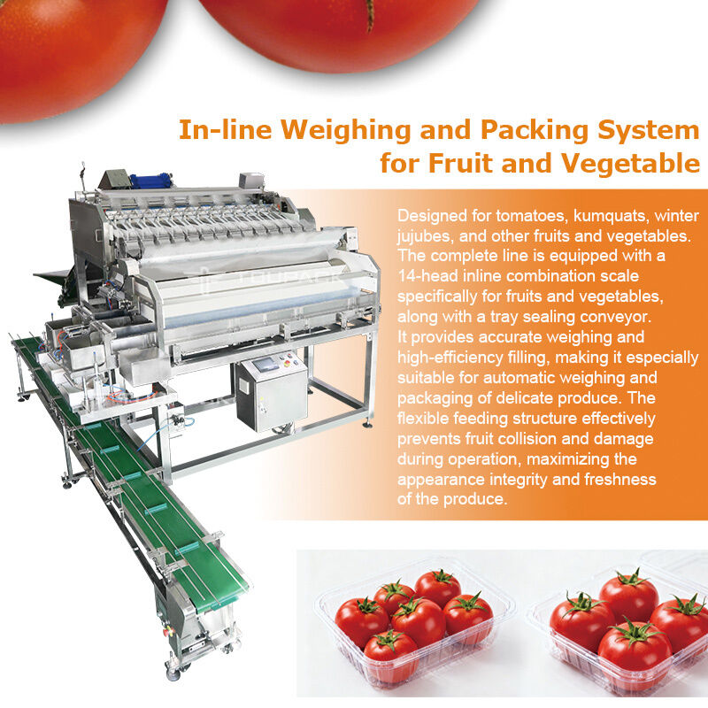 Pesadora lineal, línea automática de envasado y sellado de bandejas de frutas y verduras de tomate cherry con sistema de pesaje de alta precisión