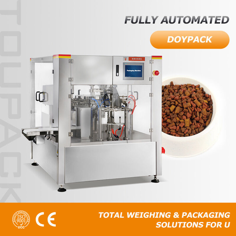 Máquina de embalaje automática rotativa para nueces, dulces, bocadillos, alimentos para mascotas, bolsas prefabricadas