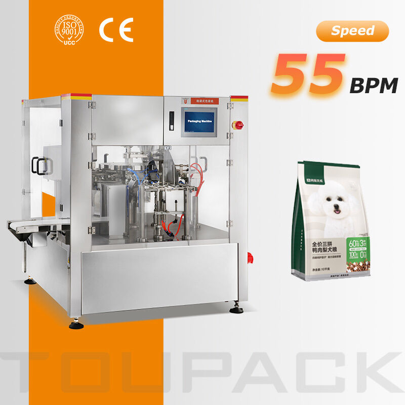 Máquina de embalaje automática rotativa para nueces, dulces, bocadillos, alimentos para mascotas, bolsas prefabricadas