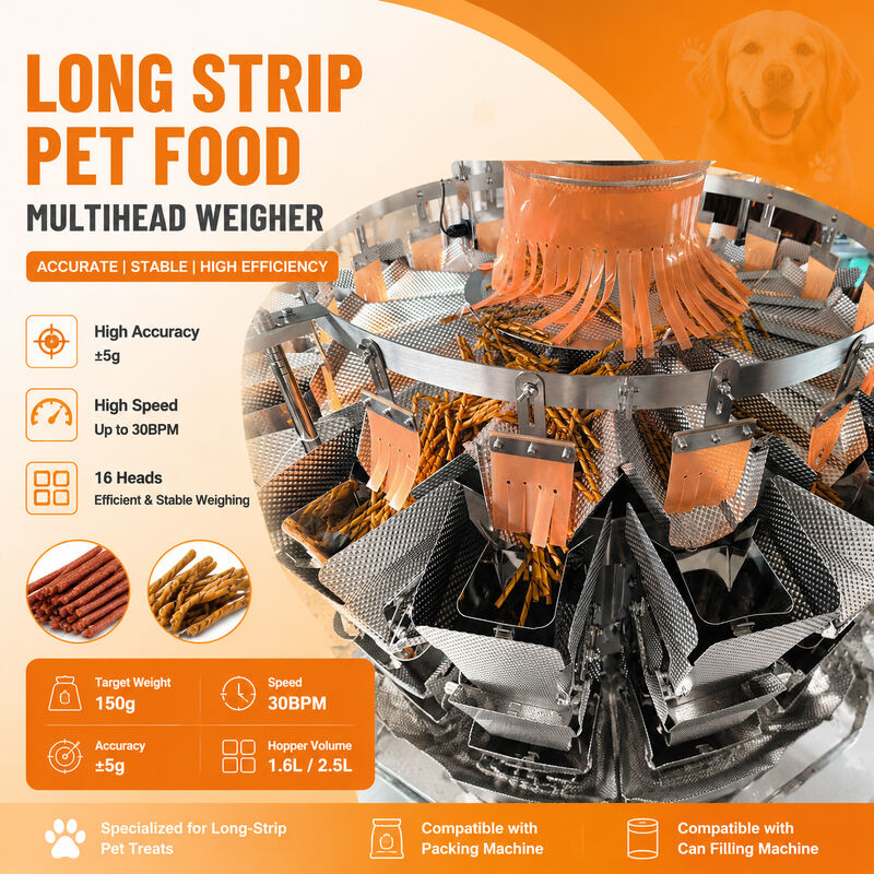 Máquina Envasadora de Alimentos para Perros | Báscula Multicabezal Especializada para Jerky de Tiras Largas y Palitos Masticables Anti-Obstrucción