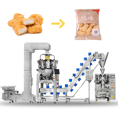 Sistema de embalaje automatizado de 60bpm Bolsa de alimentos congelados bolas de carne de pollo patas de pollo nuggets máquina de embalaje