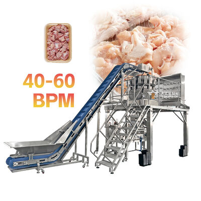 Línea automática de envasado de carne de alta velocidad con multicabezal de tornillo para proteínas pegajosas y frescas