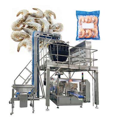 Línea de envasado de nuggets de pollo congelados con pesadora multicabezal y máquina de bolsas prefabricadas