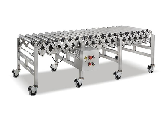 Transportador de rodillo extensible flexible motorizado de acero inoxidable