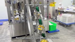 Envasado de mango seco simplificado con pesadora multicabezal semiautomática